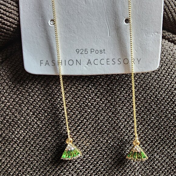 NWT Etsy Green/Gold Crystal Japanese Fan Earrings - Picture 16 of 16